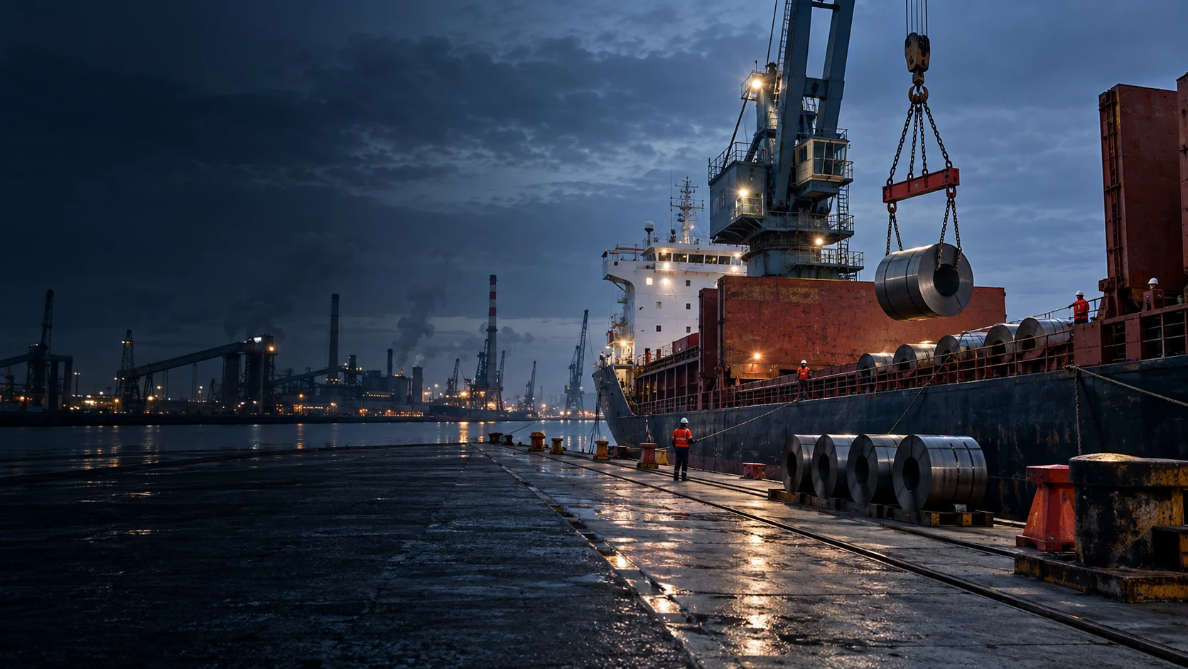 Operazioni industriali di sbarco e imbarco di prodotti siderurgici in banchina